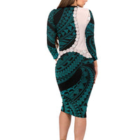 Teal Galaxy Polynesia Tribal Octopus Tattoo Family Matching Long Sleeve Bodycon Dress and Hawaiian Shirt Pikake Lei Polynesian Pattern LT14 - Polynesian Pride