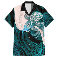 Teal Galaxy Polynesia Tribal Octopus Tattoo Family Matching Mermaid Dress and Hawaiian Shirt Pikake Lei Polynesian Pattern LT14 Dad's Shirt - Short Sleeve Teal - Polynesian Pride