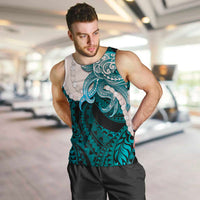 Teal Galaxy Polynesia Tribal Octopus Tattoo Men Tank Top Pikake Lei Polynesian Pattern LT14 Teal - Polynesian Pride