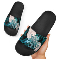 Teal Galaxy Polynesia Tribal Octopus Tattoo Slide Sandals Pikake Lei Polynesian Pattern LT14 - Polynesian Pride