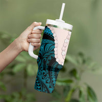 Teal Galaxy Polynesia Tribal Octopus Tattoo Tumbler With Handle Pikake Lei Polynesian Pattern