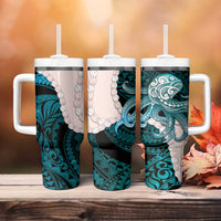 Teal Galaxy Polynesia Tribal Octopus Tattoo Tumbler With Handle Pikake Lei Polynesian Pattern