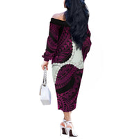 Pink Galaxy Polynesia Tribal Octopus Tattoo Off The Shoulder Long Sleeve Dress Pikake Lei Polynesian Pattern LT14 - Polynesian Pride