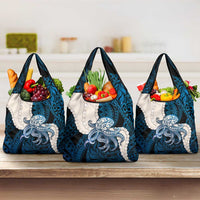 Blue Galaxy Polynesia Tribal Octopus Tattoo Grocery Bag Pikake Lei Polynesian Pattern