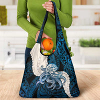 Blue Galaxy Polynesia Tribal Octopus Tattoo Grocery Bag Pikake Lei Polynesian Pattern