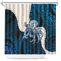 Blue Galaxy Polynesia Tribal Octopus Tattoo Shower Curtain Pikake Lei Polynesian Pattern