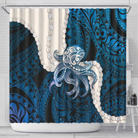 Blue Galaxy Polynesia Tribal Octopus Tattoo Shower Curtain Pikake Lei Polynesian Pattern