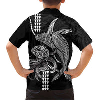 Kanaloa Aloha Hawaii Family Matching Short Sleeve Bodycon Dress and Hawaiian Shirt Humpback Whale Octopus Tattoo Kakau Pattern