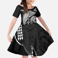 Kanaloa Aloha Hawaii Family Matching Short Sleeve Bodycon Dress and Hawaiian Shirt Humpback Whale Octopus Tattoo Kakau Pattern