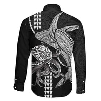Kanaloa Aloha Hawaii Family Matching Short Sleeve Bodycon Dress and Hawaiian Shirt Humpback Whale Octopus Tattoo Kakau Pattern