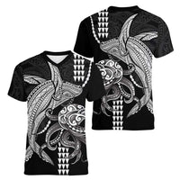 Kanaloa Aloha Hawaii Women V-Neck T-Shirt Humpback Whale Octopus Tattoo Kakau Pattern LT14 - Polynesian Pride