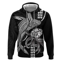 Kanaloa Aloha Hawaii Zip Hoodie Humpback Whale Octopus Tattoo Kakau Pattern LT14 Pullover Hoodie Black - Polynesian Pride