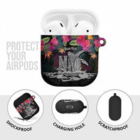 Personalised Hawaii AirPods Case Humpback Whale Tattoo With Tropical Flowers Black LT14 - Polynesian Pride