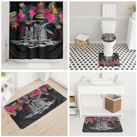 Personalised Hawaii Bathroom Set Humpback Whale Tattoo With Tropical Flowers Black