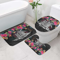 Personalised Hawaii Bathroom Set Humpback Whale Tattoo With Tropical Flowers Black