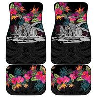 Personalised Hawaii Car Mats Humpback Whale Tattoo With Tropical Flowers Black