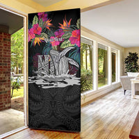 Personalised Hawaii Door Cover Humpback Whale Tattoo With Tropical Flowers Black LT14 - Polynesian Pride