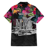 Personalised Hawaii Hawaiian Shirt Humpback Whale Tattoo With Tropical Flowers Black LT14 - Polynesian Pride