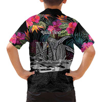 Personalised Hawaii Hawaiian Shirt Humpback Whale Tattoo With Tropical Flowers Black LT14 - Polynesian Pride