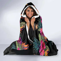 Personalised Hawaii Hooded Blanket Humpback Whale Tattoo With Tropical Flowers Black LT14 - Polynesian Pride