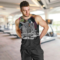 Personalised Hawaii Men Tank Top Humpback Whale Tattoo With Tropical Flowers Black LT14 Black - Polynesian Pride