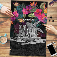 Personalised Hawaii Puzzle Humpback Whale Tattoo With Tropical Flowers Black LT14 Black - Polynesian Pride