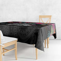 Personalised Hawaii Tablecloth Humpback Whale Tattoo With Tropical Flowers Black LT14 - Polynesian Pride