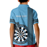 Personalised Fiji Darts Kid Polo Shirt Fijian Tapa Pattern - Blue