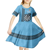 Personalised Fiji Darts Kid Short Sleeve Dress Fijian Tapa Pattern - Blue