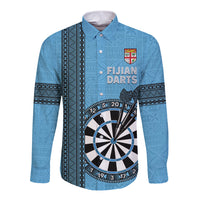 Personalised Fiji Darts Long Sleeve Button Shirt Fijian Tapa Pattern - Blue