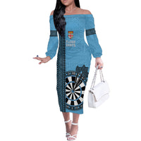 Personalised Fiji Darts Off The Shoulder Long Sleeve Dress Fijian Tapa Pattern - Blue