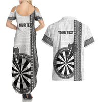 Personalised Fiji Darts Couples Matching Summer Maxi Dress and Hawaiian Shirt Fijian Tapa Pattern - White