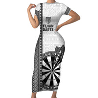 Personalised Fiji Darts Family Matching Short Sleeve Bodycon Dress and Hawaiian Shirt Fijian Tapa Pattern - White