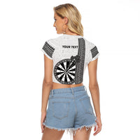 Personalised Fiji Darts Raglan Cropped T Shirt Fijian Tapa Pattern - White