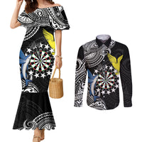 Personalised Cook Islands Darts Couples Matching Mermaid Dress and Long Sleeve Button Shirt Kuki Airani Tribal Pattern