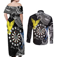 Personalised Cook Islands Darts Couples Matching Off Shoulder Maxi Dress and Long Sleeve Button Shirt Kuki Airani Tribal Pattern