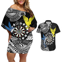 Personalised Cook Islands Darts Couples Matching Off Shoulder Short Dress and Hawaiian Shirt Kuki Airani Tribal Pattern