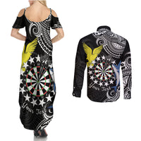 Personalised Cook Islands Darts Couples Matching Summer Maxi Dress and Long Sleeve Button Shirt Kuki Airani Tribal Pattern