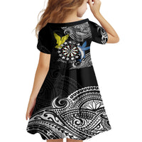 Personalised Cook Islands Darts Family Matching Short Sleeve Bodycon Dress and Hawaiian Shirt Kuki Airani Tribal Pattern