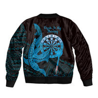 Aloha Hawaii Darts Bomber Jacket Dart Board With Polynesian Shark - Blue