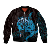 Aloha Hawaii Darts Sleeve Zip Bomber Jacket Dart Board With Polynesian Shark - Blue