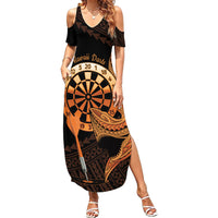 Aloha Hawaii Darts Family Matching Summer Maxi Dress and Hawaiian Shirt Dart Board With Polynesian Shark - Gold