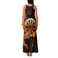 Aloha Hawaii Darts Family Matching Tank Maxi Dress and Hawaiian Shirt Dart Board With Polynesian Shark - Gold