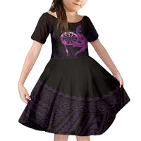 Aloha Hawaii Darts Family Matching Short Sleeve Bodycon Dress and Hawaiian Shirt Dart Board With Polynesian Shark - Purple