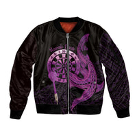 Aloha Hawaii Darts Sleeve Zip Bomber Jacket Dart Board With Polynesian Shark - Purple