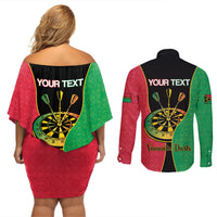 Personalised Vanuatu Darts Couples Matching Off Shoulder Short Dress and Long Sleeve Button Shirt Happiness Is A Tight Threesome Sand Drawing Art
