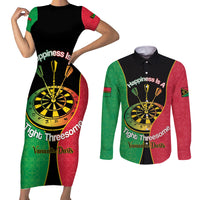 Personalised Vanuatu Darts Couples Matching Short Sleeve Bodycon Dress and Long Sleeve Button Shirt Happiness Is A Tight Threesome Sand Drawing Art