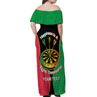 Personalised Vanuatu Darts Off Shoulder Maxi Dress Happiness Is A Tight Threesome Sand Drawing Art LT14 - Polynesian Pride