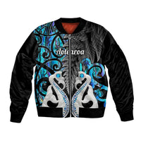 Personalised New Zealand Bomber Jacket Te Manaia Mangopare Maori And Fern Blue Style LT14 Unisex Blue - Polynesian Pride