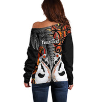 Personalised New Zealand Off Shoulder Sweater Te Manaia Mangopare Maori And Fern Orange Style LT14 - Polynesian Pride